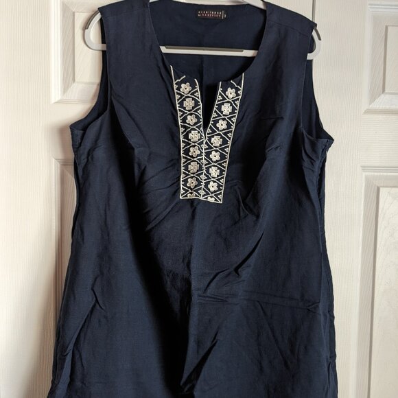 Excellence by Raxevsky Sleeveless Embroidered shift dress navy white - Picture 1 of 9